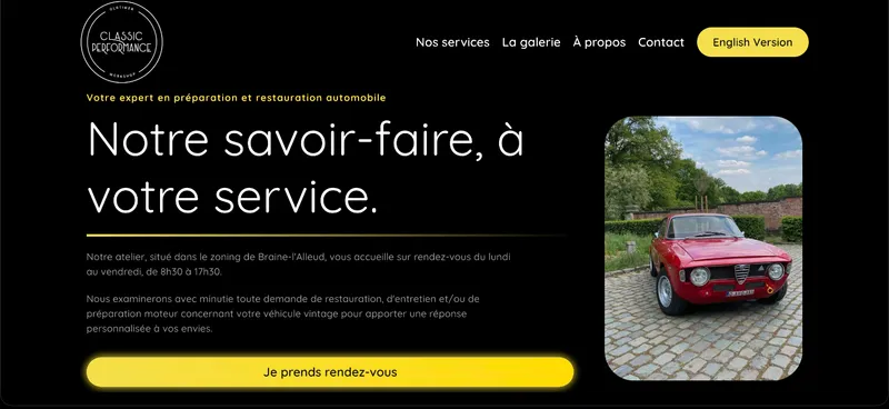 Site vitrine Classic Performance - atelier automobile Braine-l’Alleud