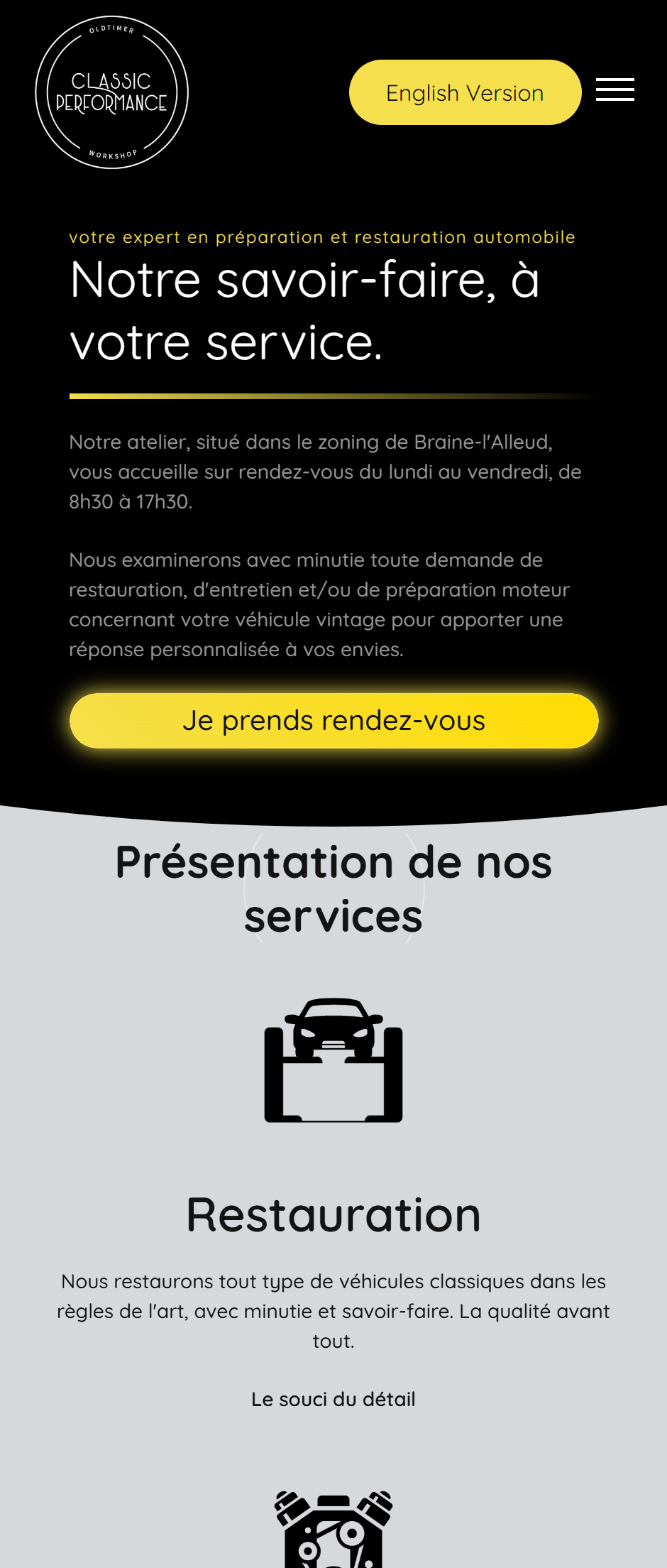 Site vitrine Classic Performance - atelier automobile Braine-l’Alleud