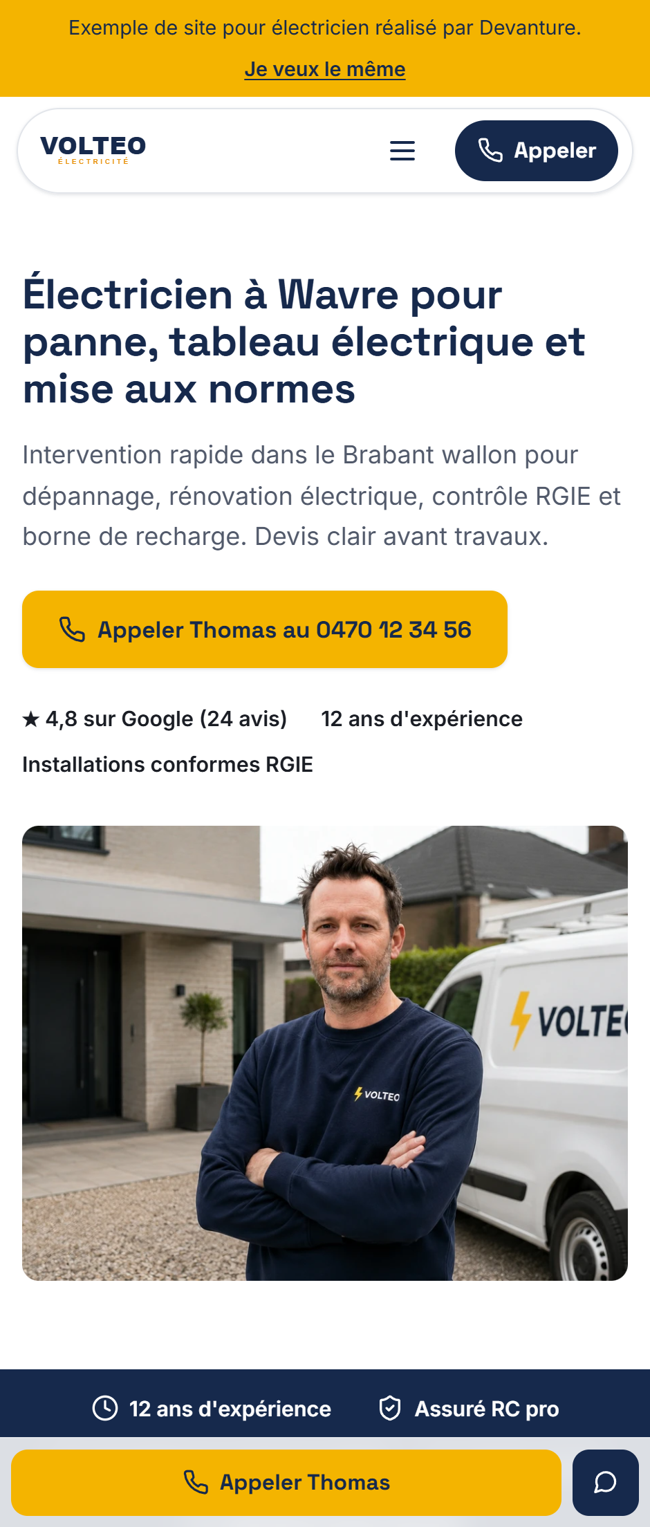 Aperçu du site Volteo, électricien